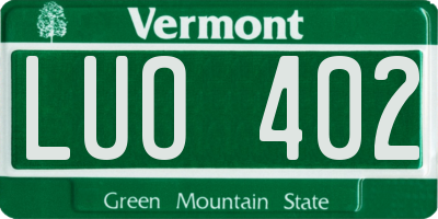 VT license plate LUO402