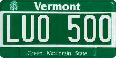 VT license plate LUO500