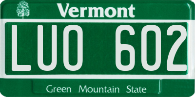 VT license plate LUO602