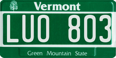 VT license plate LUO803