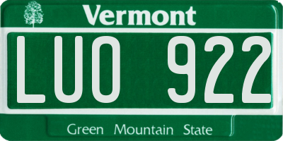 VT license plate LUO922