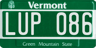 VT license plate LUP086