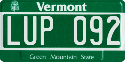 VT license plate LUP092