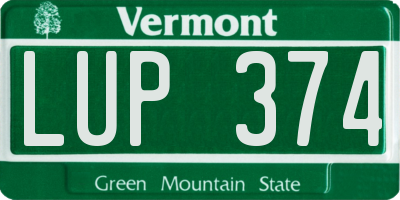 VT license plate LUP374