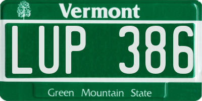 VT license plate LUP386