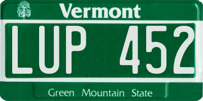 VT license plate LUP452