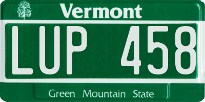 VT license plate LUP458
