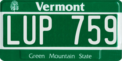 VT license plate LUP759