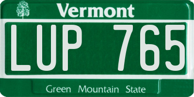VT license plate LUP765