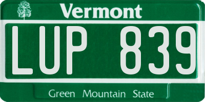 VT license plate LUP839