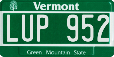 VT license plate LUP952
