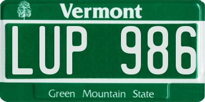 VT license plate LUP986