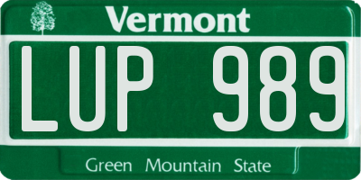 VT license plate LUP989