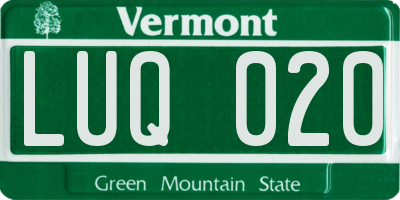 VT license plate LUQ020