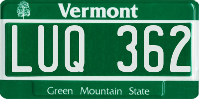 VT license plate LUQ362