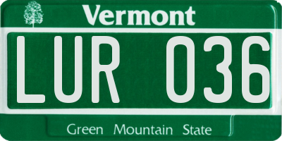 VT license plate LUR036