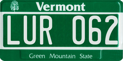 VT license plate LUR062