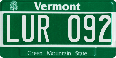 VT license plate LUR092