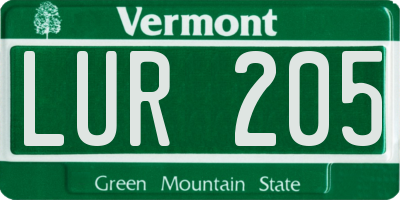 VT license plate LUR205