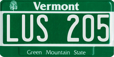 VT license plate LUS205