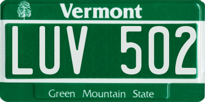 VT license plate LUV502