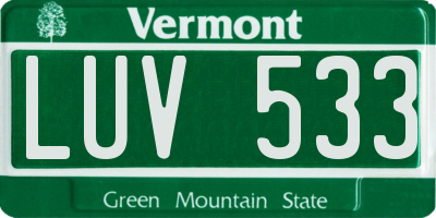 VT license plate LUV533