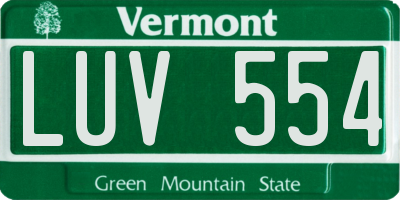 VT license plate LUV554