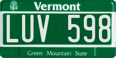 VT license plate LUV598