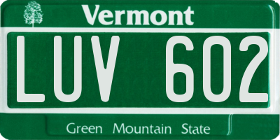 VT license plate LUV602