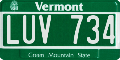 VT license plate LUV734
