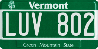 VT license plate LUV802
