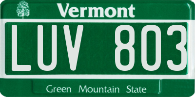VT license plate LUV803