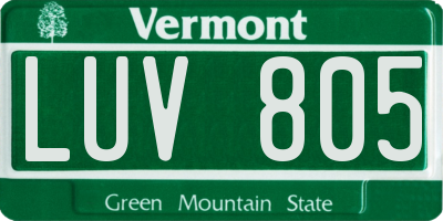 VT license plate LUV805