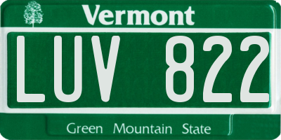 VT license plate LUV822