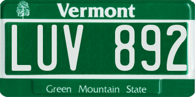 VT license plate LUV892