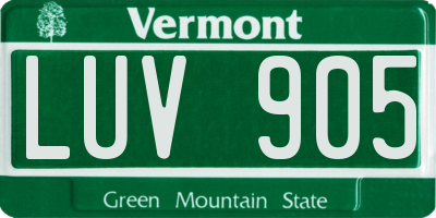 VT license plate LUV905