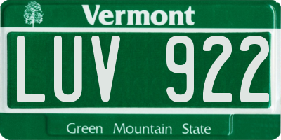 VT license plate LUV922