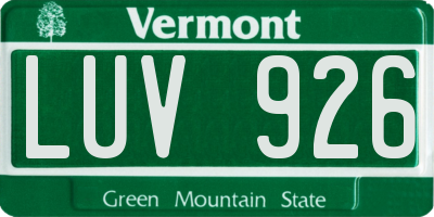 VT license plate LUV926