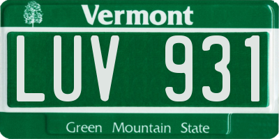 VT license plate LUV931