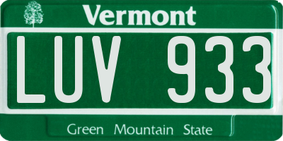 VT license plate LUV933