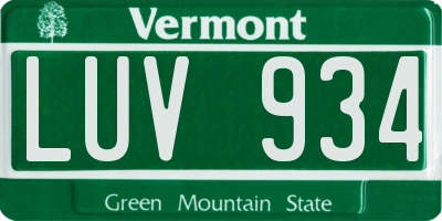 VT license plate LUV934