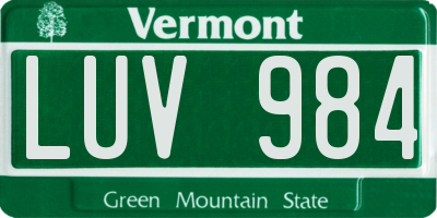 VT license plate LUV984
