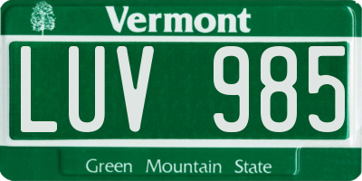 VT license plate LUV985