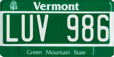 VT license plate LUV986