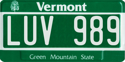 VT license plate LUV989