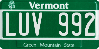 VT license plate LUV992