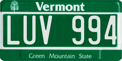 VT license plate LUV994