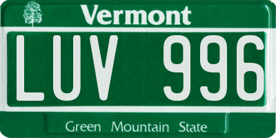 VT license plate LUV996