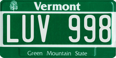 VT license plate LUV998