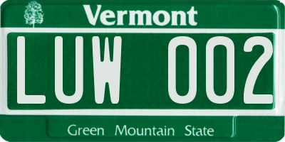 VT license plate LUW002